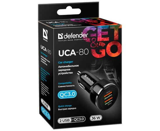 Зарядное устройство Defender UCA-80 black, 2xUSB, QC3.0, 36W (83832), изображение 2 Зарядное устройство Defender UCA-80 black, 2xUSB, QC3.0, 36W (83832), изображение 2