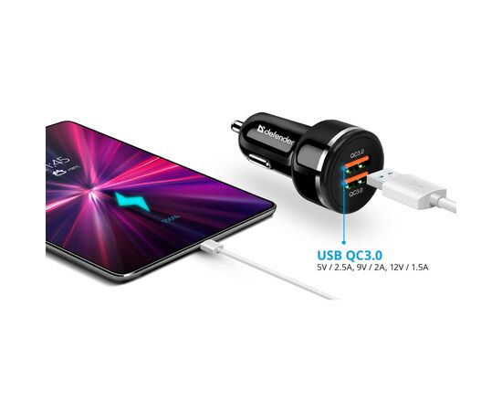 Зарядное устройство Defender UCA-80 black, 2xUSB, QC3.0, 36W (83832), изображение 3 Зарядное устройство Defender UCA-80 black, 2xUSB, QC3.0, 36W (83832), изображение 3