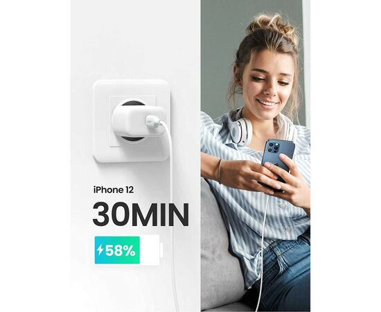 Зарядное устройство Ugreen CD241 Mini PD 20W Fast Charger (White) (10220), изображение 3 Зарядное устройство Ugreen CD241 Mini PD 20W Fast Charger (White) (10220), изображение 3