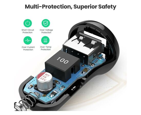 Зарядное устройство Ugreen ED018 24W 2xUSB Car Charger (Black) (50875), изображение 4 Зарядное устройство Ugreen ED018 24W 2xUSB Car Charger (Black) (50875), изображение 4