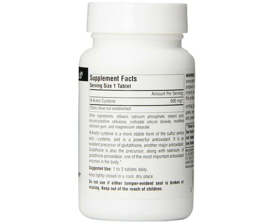 Аминокислота Source Naturals NAC (N-Ацетил-L-Цистеин) 600мг, 60 таблеток (SN0850), изображение 2 Аминокислота Source Naturals NAC (N-Ацетил-L-Цистеин) 600мг, 60 таблеток (SN0850), изображение 2