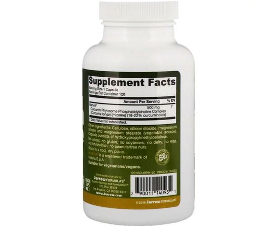 Травы Jarrow Formulas Фитосомы Куркумина 500 мг, Curcumin Phytosome Meriva, 120 г (JRW-14093), изображение 2 Травы Jarrow Formulas Фитосомы Куркумина 500 мг, Curcumin Phytosome Meriva, 120 г (JRW-14093), изображение 2