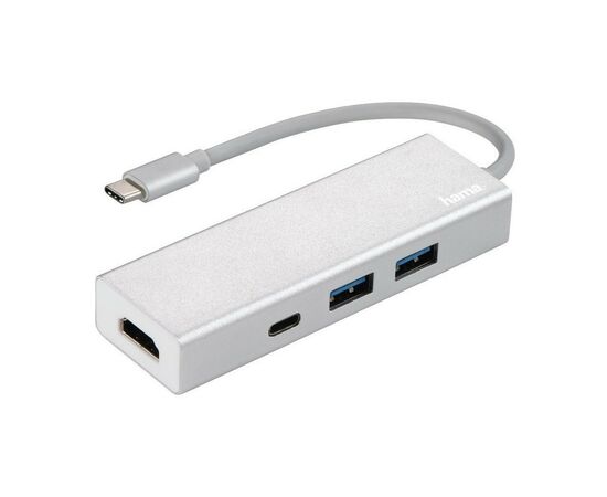 Концентратор Hama USB-C to 2x USB-A, USB-C, HDMI Aluminium Silver (00135756)