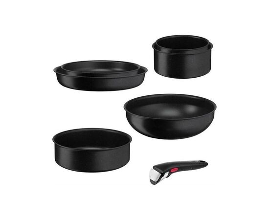 Набор посуды Tefal Ingenio Black Stone змінна ручка 7 предметів (L3998702), изображение 2 Набор посуды Tefal Ingenio Black Stone змінна ручка 7 предметів (L3998702), изображение 2