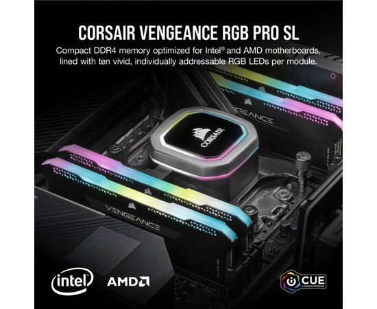 Модуль пам'яті для комп'ютера DDR4 32GB (2x16GB) 3200 MHz Vengeance RGB PRO SL Black Corsair (CMH32GX4M2Z3200C16), зображення 2 Модуль пам'яті для комп'ютера DDR4 32GB (2x16GB) 3200 MHz Vengeance RGB PRO SL Black Corsair (CMH32GX4M2Z3200C16), зображення 2