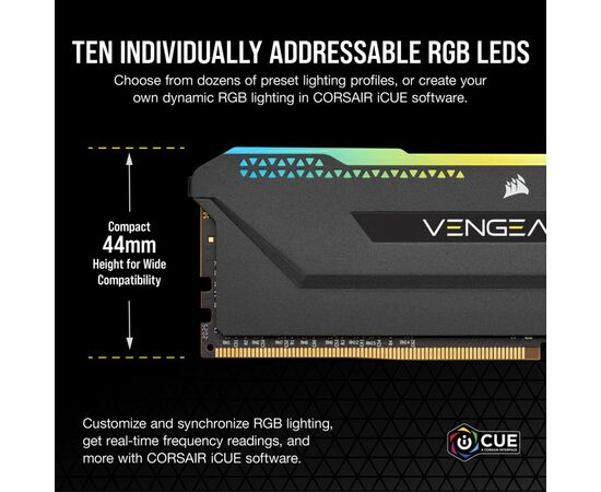 Модуль пам'яті для комп'ютера DDR4 32GB (2x16GB) 3200 MHz Vengeance RGB PRO SL Black Corsair (CMH32GX4M2Z3200C16), зображення 3 Модуль пам'яті для комп'ютера DDR4 32GB (2x16GB) 3200 MHz Vengeance RGB PRO SL Black Corsair (CMH32GX4M2Z3200C16), зображення 3