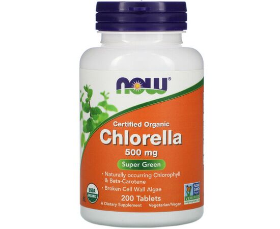 Травы Now Foods Органическая Хлорелла, Chlorella, 500мг, 200 Таблеток (NOW-02631)