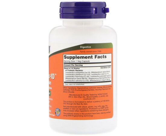 Пробиотики Now Foods Пробиотики Для Пищеварения, Probiotic-10, 100 Billion, 60 в (NOW-02904), изображение 2 Пробиотики Now Foods Пробиотики Для Пищеварения, Probiotic-10, 100 Billion, 60 в (NOW-02904), изображение 2