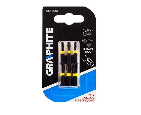 Набор бит Graphite ударных TX10/15/20/25/30/40 x 25 мм, 6 шт. (56H541), изображение 2 Набор бит Graphite ударных TX10/15/20/25/30/40 x 25 мм, 6 шт. (56H541), изображение 2