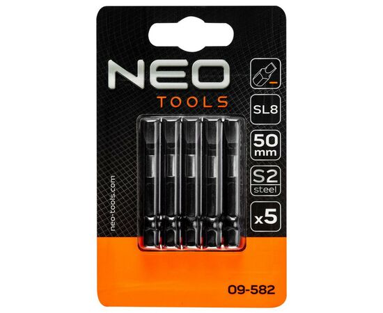 Набор бит Neo Tools ударных S2, 50 мм, SL8-5 шт. (09-582), изображение 2 Набор бит Neo Tools ударных S2, 50 мм, SL8-5 шт. (09-582), изображение 2