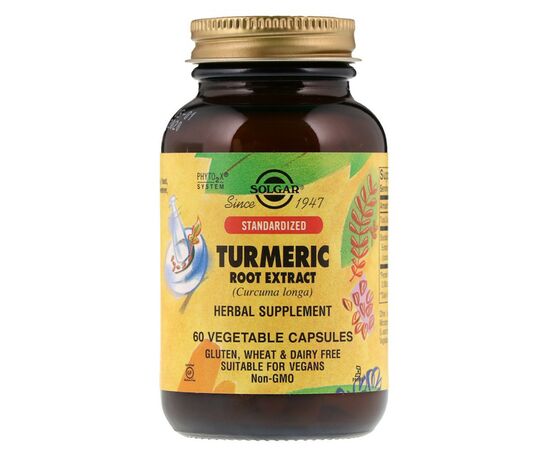 Антиоксидант Solgar Куркума екстракт (корінь), Turmeric, 60 капсул (SOL-04161)