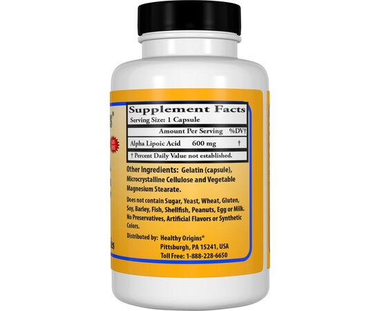 Антиоксидант Healthy Origins Альфа-Ліпоєва Кислота 600мг, 60 капсул (HO35090), зображення 2 Антиоксидант Healthy Origins Альфа-Ліпоєва Кислота 600мг, 60 капсул (HO35090), зображення 2