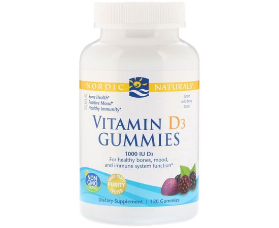 Витамин Nordic Naturals Витамин D3, 1000 МЕ, Вкус Ягод, Vitamin D3, 120 жевательных (NOR-31141)