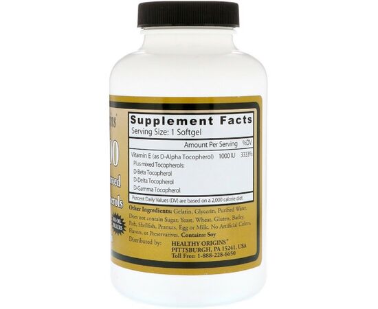 Вітамін Healthy Origins Вітамін Е 1000IU, 120 желатинових капсул (HO15150), зображення 2 Вітамін Healthy Origins Вітамін Е 1000IU, 120 желатинових капсул (HO15150), зображення 2