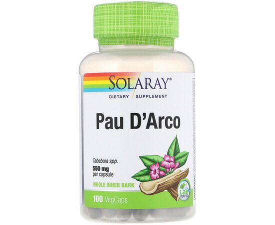 Трави Solaray По Д'арко, (Кора Муравиного Дерева), Pau d'Arco, 550 мг, 100 (SOR-01440)