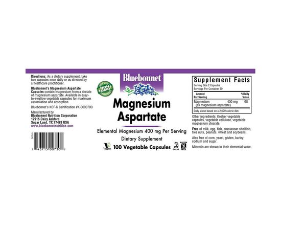 Минералы Bluebonnet Nutrition Аспартат Магния 400 мг, Magnesium Aspartate, 100 вегетариан (BLB0730), изображение 2 Минералы Bluebonnet Nutrition Аспартат Магния 400 мг, Magnesium Aspartate, 100 вегетариан (BLB0730), изображение 2