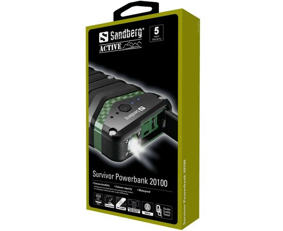 Батарея универсальная Sandberg 20100mAh, Survivor IP67, LED Torch, 2xUSB-A/3A(total), Type-C (420-36), изображение 2 Батарея универсальная Sandberg 20100mAh, Survivor IP67, LED Torch, 2xUSB-A/3A(total), Type-C (420-36), изображение 2