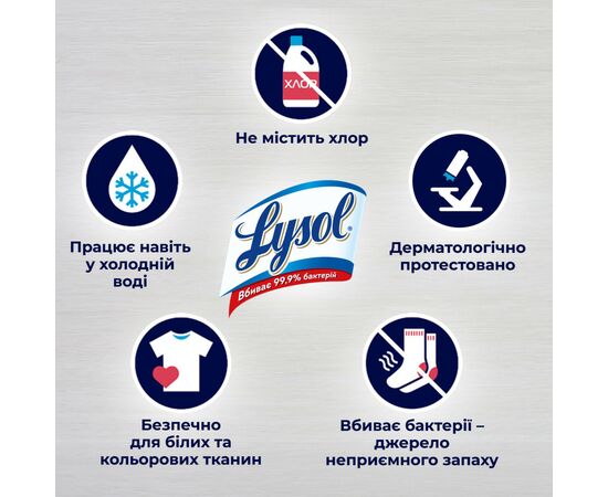 Кондиционер для белья Lysol дезинфицирующий Свежесть хлопка 720 мл (5908252000661), изображение 4 Кондиционер для белья Lysol дезинфицирующий Свежесть хлопка 720 мл (5908252000661), изображение 4