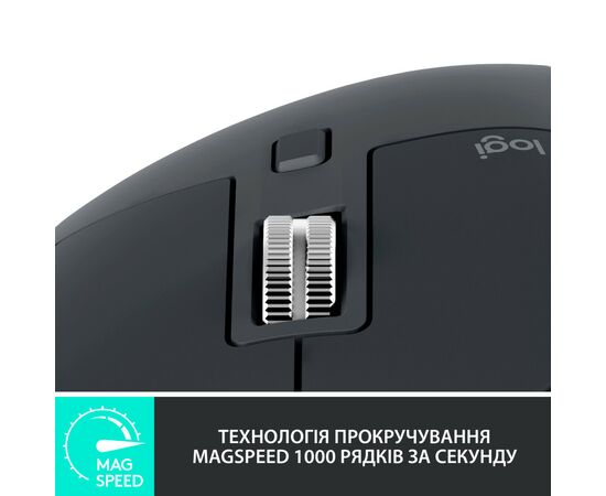 Мышка Logitech MX Master 3S Performance Wireless Mouse Bluetooth Graphite (910-006559), изображение 4 Мышка Logitech MX Master 3S Performance Wireless Mouse Bluetooth Graphite (910-006559), изображение 4