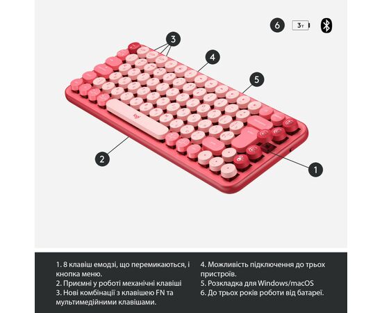 Клавиатура Logitech POP Keys Wireless Mechanical Keyboard Rose (920-010718), изображение 6 Клавиатура Logitech POP Keys Wireless Mechanical Keyboard Rose (920-010718), изображение 6