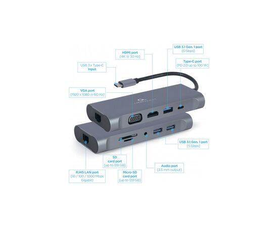 Концентратор Cablexpert USB-C 7-in-1 (A-CM-COMBO7-01), изображение 3 Концентратор Cablexpert USB-C 7-in-1 (A-CM-COMBO7-01), изображение 3