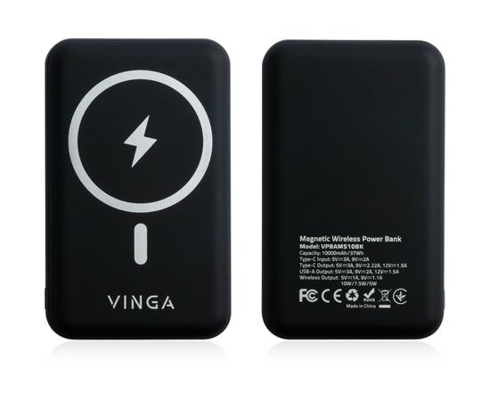 Батарея универсальная Vinga 10000 mAh Wireless Magnetic QC+PD (VPBAMS10BK), изображение 3 Батарея универсальная Vinga 10000 mAh Wireless Magnetic QC+PD (VPBAMS10BK), изображение 3