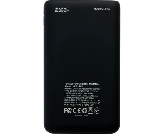 Батарея универсальная Vinga 15000 mAh 45W QC+PD (VPB1545), изображение 7 Батарея универсальная Vinga 15000 mAh 45W QC+PD (VPB1545), изображение 7
