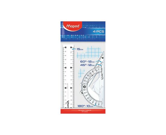Лінійка Maped набір ESSENTIALS Mini, 15см, 4 предмета, прозорий (MP.242815)
