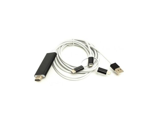 Кабель мультимедійний HDMI (M) to Lightning, Type-C, mirco USB 1.0m PowerPlant (CA911912)