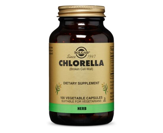 Травы Solgar Хлорелла, Broken Cell-Wall Chlorella, 100 растительных капс (SOL-03818)