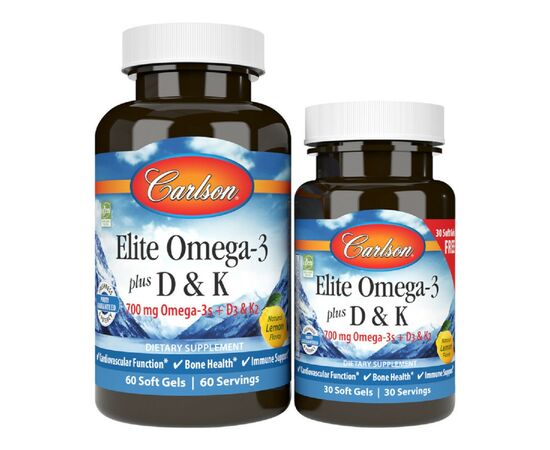 Жирные кислоты Carlson Омега-3 с Витаминами D и K, 700 мг, Вкус Лимона, Elite Omega (CAR-17540)