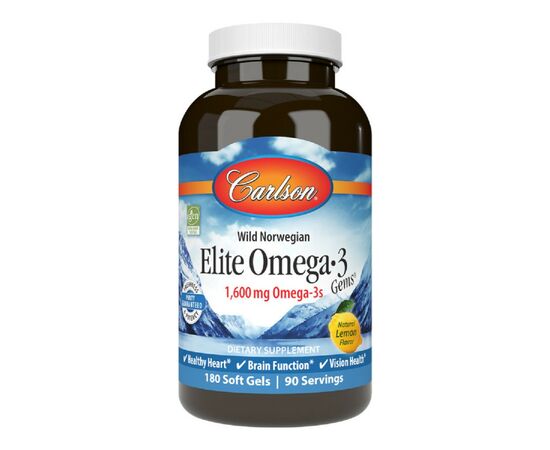 Жирные кислоты Carlson Омега-3, Вкус Лимона, Elite Omega-3 Gems, 180 желатиновых к (CAR-01712)