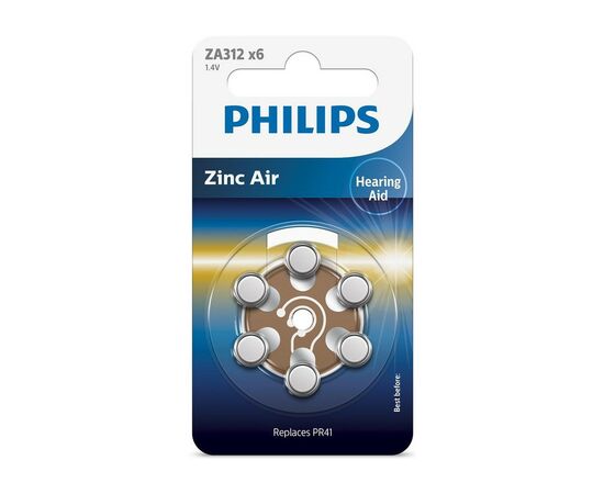 Батарейка Philips ZA312 Zinc Air 1.4V (PR41,312A,AC312E/EZ,PR312H,PR312,DA312) (ZA312B6A/00)