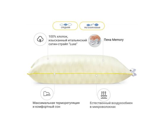 Подушка MirSon 1484 Carmela Hand Made memory effekt Средняя 40х40 см (2200003263329), изображение 2