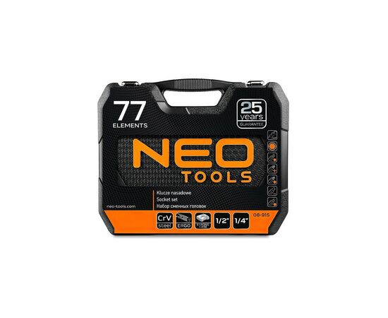 Набор инструментов Neo Tools 1/2", 1/4", CrV, 77 шт. (08-915), изображение 9 Набор инструментов Neo Tools 1/2", 1/4", CrV, 77 шт. (08-915), изображение 9