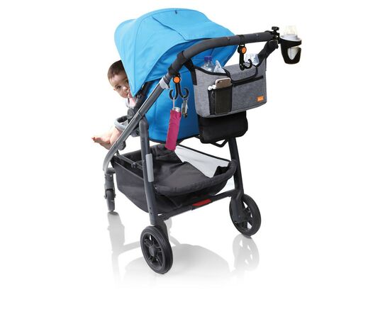 Сумка для мамы DreamBaby GREY DENIM Органайзер, подстаканник, крючки (G2285), изображение 3 Сумка для мамы DreamBaby GREY DENIM Органайзер, подстаканник, крючки (G2285), изображение 3