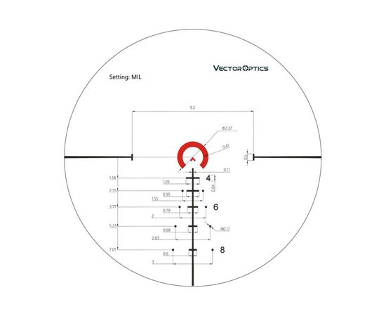 Прицел Vector Optics Continental 1-6x28 сетка BDС с подсветкой (SCFF-31P), изображение 9 Прицел Vector Optics Continental 1-6x28 сетка BDС с подсветкой (SCFF-31P), изображение 9