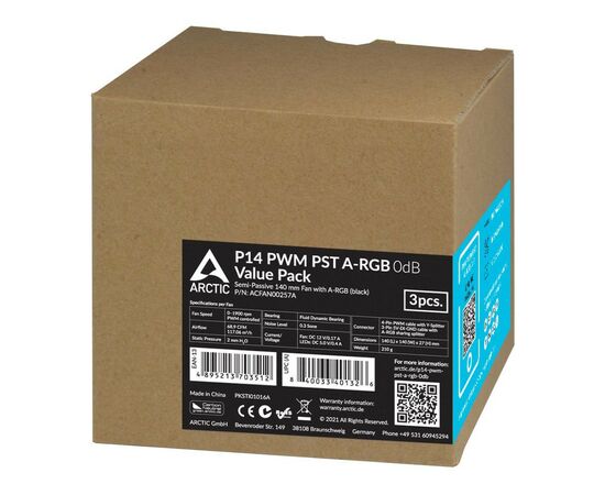 Кулер для корпуса Arctic P14 PWM PST A-RGB (3-fan pack ) (ACFAN00257A), изображение 5 Кулер для корпуса Arctic P14 PWM PST A-RGB (3-fan pack ) (ACFAN00257A), изображение 5