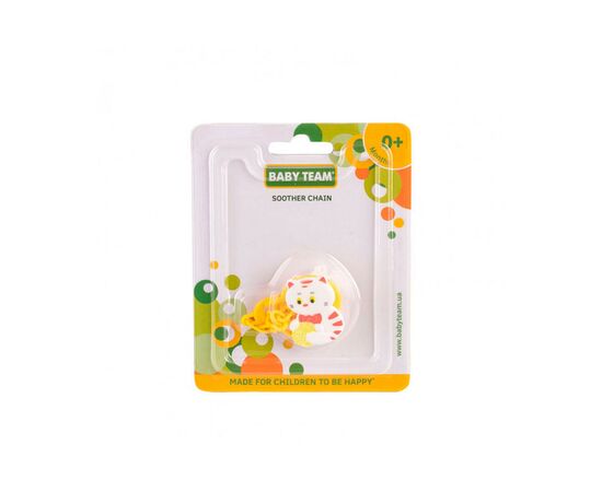 Клипса для пустышек Baby Team Зверюшки, желтый (3332_котик), изображение 2 Клипса для пустышек Baby Team Зверюшки, желтый (3332_котик), изображение 2