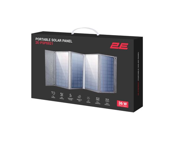 Портативная солнечная панель 2E Sun Panel 36W USB-С 20W, USB-A 18W (2E-PSP0021), изображение 2 Портативная солнечная панель 2E Sun Panel 36W USB-С 20W, USB-A 18W (2E-PSP0021), изображение 2