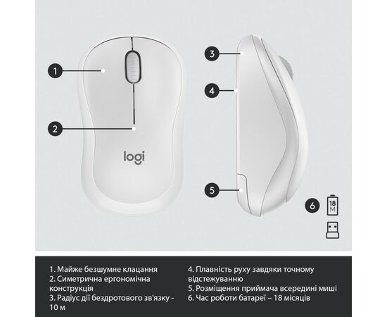 Комплект Logitech MK295 Silent UA Off-White (920-009824), изображение 7 Комплект Logitech MK295 Silent UA Off-White (920-009824), изображение 7