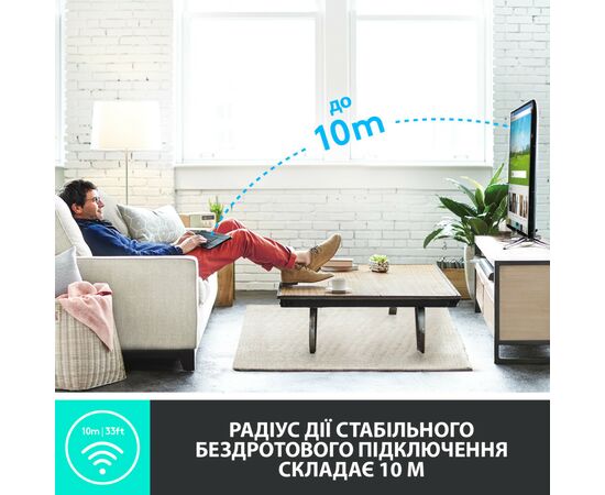 Клавиатура Logitech K400 Plus Touch Wireless UA Black (920-007145), изображение 3 Клавиатура Logitech K400 Plus Touch Wireless UA Black (920-007145), изображение 3