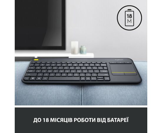 Клавиатура Logitech K400 Plus Touch Wireless UA Black (920-007145), изображение 7 Клавиатура Logitech K400 Plus Touch Wireless UA Black (920-007145), изображение 7