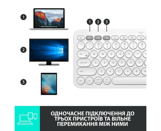 Клавіатура Logitech K380 Multi-Device Bluetooth UA Off-White (920-009868), зображення 7 Клавіатура Logitech K380 Multi-Device Bluetooth UA Off-White (920-009868), зображення 7