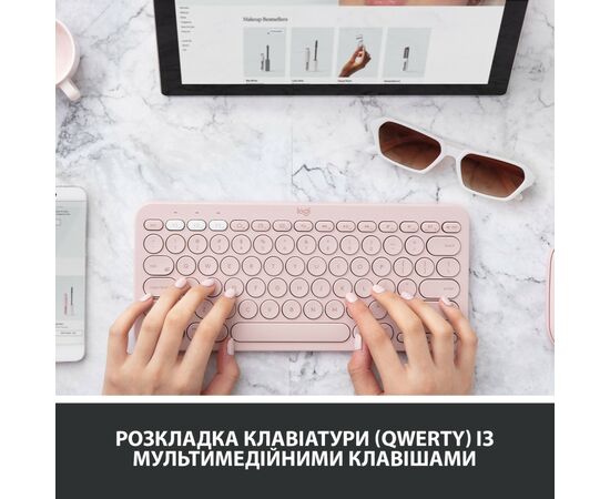 Клавіатура Logitech K380 Multi-Device Bluetooth UA Rose (920-009867), зображення 2 Клавіатура Logitech K380 Multi-Device Bluetooth UA Rose (920-009867), зображення 2