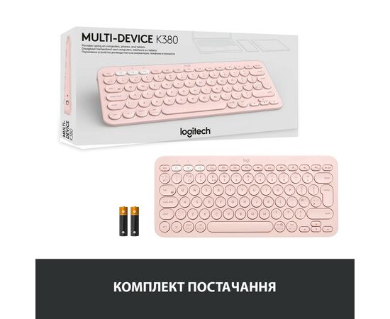 Клавіатура Logitech K380 Multi-Device Bluetooth UA Rose (920-009867), зображення 9 Клавіатура Logitech K380 Multi-Device Bluetooth UA Rose (920-009867), зображення 9