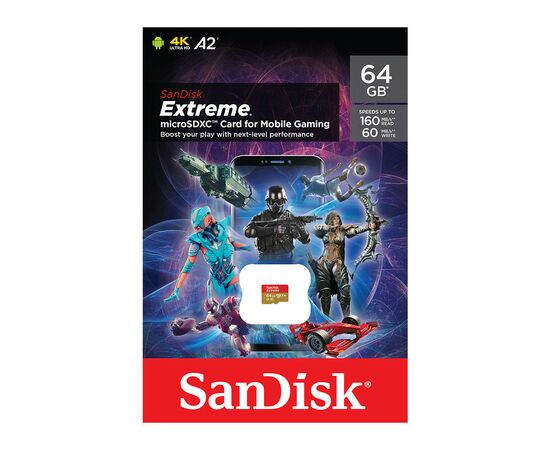 Карта памяти SanDisk 64GB microSDXC UHS-I U3 V30 A2 Extreme (SDSQXAH-064G-GN6GN), изображение 2 Карта памяти SanDisk 64GB microSDXC UHS-I U3 V30 A2 Extreme (SDSQXAH-064G-GN6GN), изображение 2