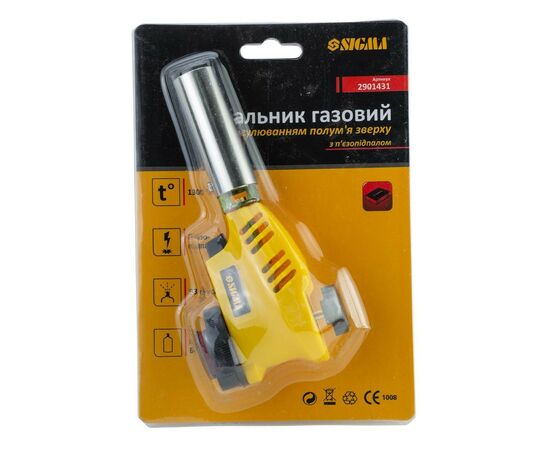 Газовый паяльник Sigma с регулировкой пламени сверху и пьезоподжигом 20мм 153мм (2901431), изображение 3 Газовый паяльник Sigma с регулировкой пламени сверху и пьезоподжигом 20мм 153мм (2901431), изображение 3