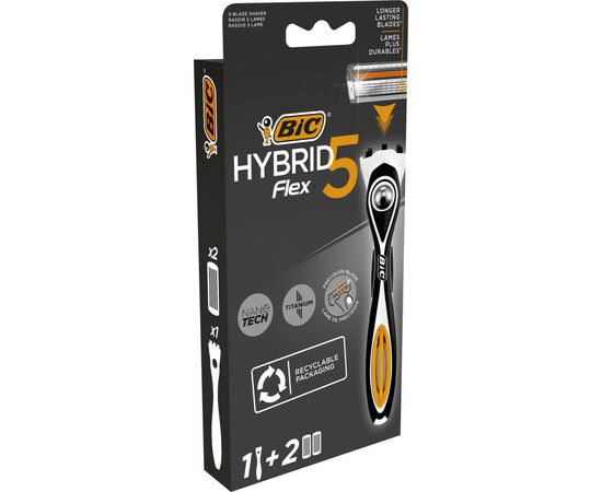 Бритва Bic Flex 5 Hybrid с 2 сменными картриджами (3086123644922), изображение 2 Бритва Bic Flex 5 Hybrid с 2 сменными картриджами (3086123644922), изображение 2