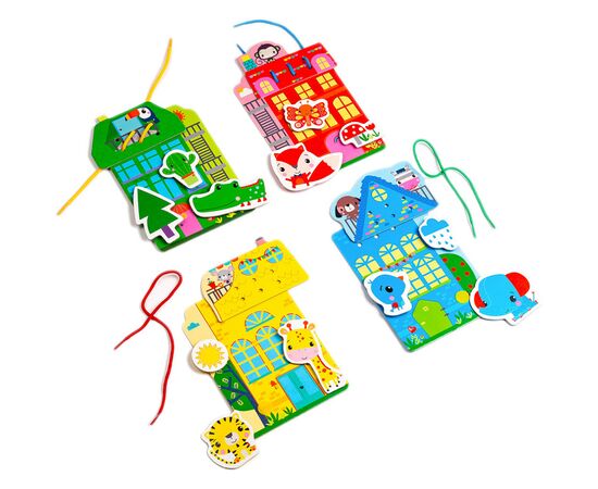 Розвиваюча іграшка Vladi Toys Гра-шнурівка Fisher Price Кольорові будиночки (укр) (VT5303-26), зображення 2 Розвиваюча іграшка Vladi Toys Гра-шнурівка Fisher Price Кольорові будиночки (укр) (VT5303-26), зображення 2